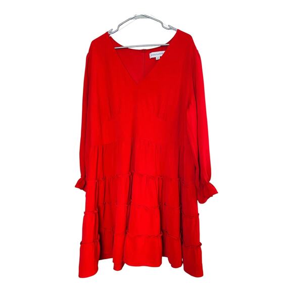 Emma & Michele Womens Tiered Mini Dress Flutter Long Sleeve Red Plus Size 20W - Picture 2 of 9